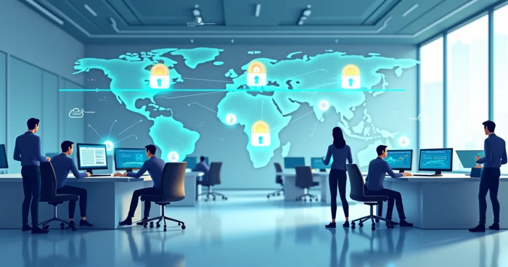 Illustration of a corporate network with secure access control and third-party user management